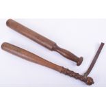 Two Turned Wood Police Truncheons
