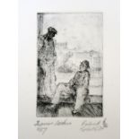 Roland Batchelor Thames Dockers etching 6 of 40 signed 12 x 7 cm unframed On show at the Curwen