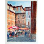 Anthony Eyton RA Market in Rome lithograph H/C signed 76 x 57 cm unframed On show at the Curwen