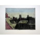 Michael Blaker Dieppe Rooftops hand coloured etching 32 of 150 signed 38 x 51 cm unframed On show at