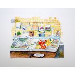 Stephanie Fryer Fish Stall lithograph 103 of 200 signed 56 x 76 cm unframed On show at the Curwen