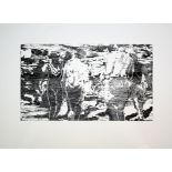 Barry Atherton Sea and Figures woodcut 7 of 20 signed 56 x 77 cm unframed On show at the Curwen