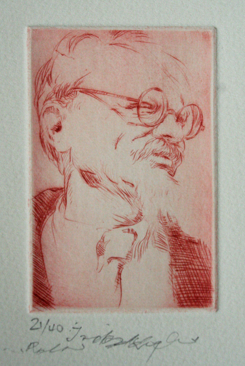 Roland Batchelor Trotsky etching 21 of 40 signed 9 x 6 cm unframed On show at the Curwen Gallery RRP