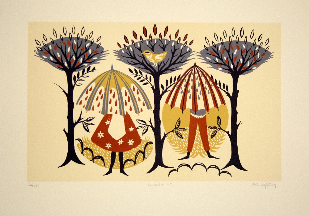 Wendy Bray Umbrellas 1951 lithograph 24 of 95 signed 32 x 57 cm unframed On show at the Curwen