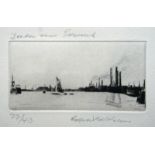 Roland Batchelor London River Gravesend etching 27 of 40 signed 5 x 10 cm unframed On show at the