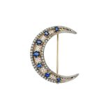 Gold brooch white, yellow, diamonds and sapphires MATERIAL: white gold, yellow gold, diamonds and