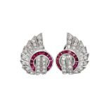 Pair of earrings in white gold, diamonds and rubies MATERIAL: white gold, diamonds and rubies