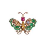 Brooch Butterfly yellow gold, colored enamel, rubies, diamonds and emeralds MATERIAL: yellow gold,