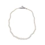 Necklace in platinum, diamonds and natural pearls MATERIAL: platinum, diamonds and natural pearls