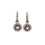 pair of gold earrings low titer, silver, diamonds and rubies MATERIAL: low titer gold, silver,