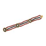 Yellow gold bracelet, micro mosaic, carnelian and onyx Gino Fontana MATERIAL: yellow gold, micro-