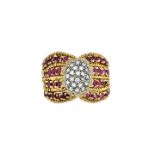 Ring in yellow gold, diamonds and rubies MATERIAL: yellow gold, white gold, diamonds and rubies