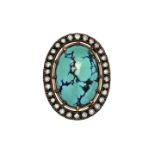 Brooch low titer gold, silver, turquoise and diamonds MATERIAL: low titer gold, silver, turquoise
