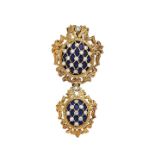 Pendant brooch in yellow gold, lapislazuli and diamonds MATERIAL: yellow gold, white gold,