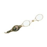 Lorgnette in yellow gold and colored enamels MATERIAL: yellow gold and colored enamels