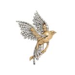 Brooch in yellow gold, white gold and diamonds MATERIAL: yellow gold, white gold and diamonds