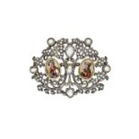 Brooch low titer gold, silver, diamonds and miniatures MATERIAL: low titer gold, silver, diamonds