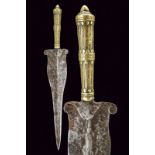 Very rare and unusual dagger with early blade and brass handle in Malabar style, dating: 16th