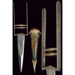 A rare katar with hand painted scabbard, dating: 18th/19th Century, provenance: Northwestern India ,