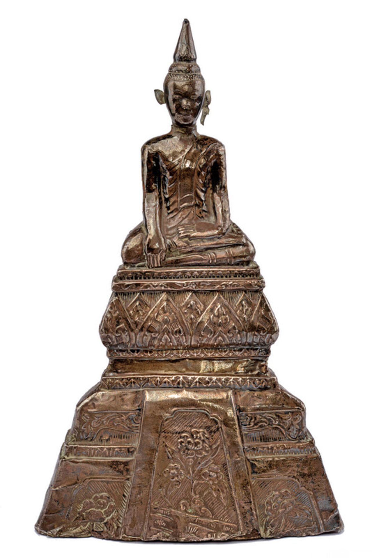 A silver mounted Buddha figure