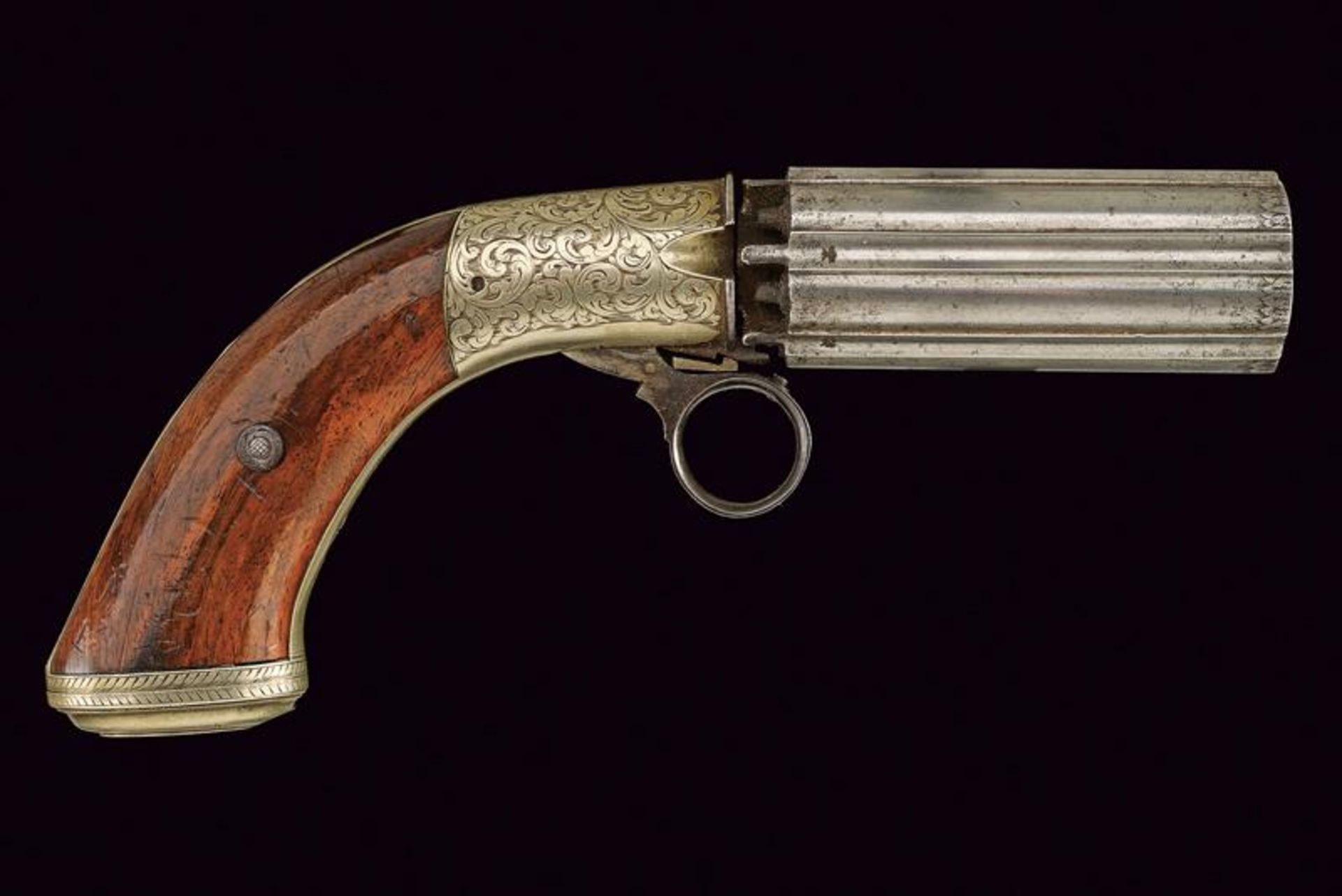 A fine six barrelled pepperbox percussion revolver by Cooper
