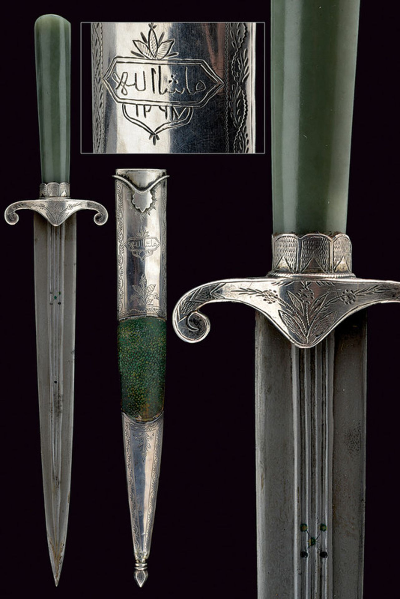 An elegant jade and silver mounted dagger