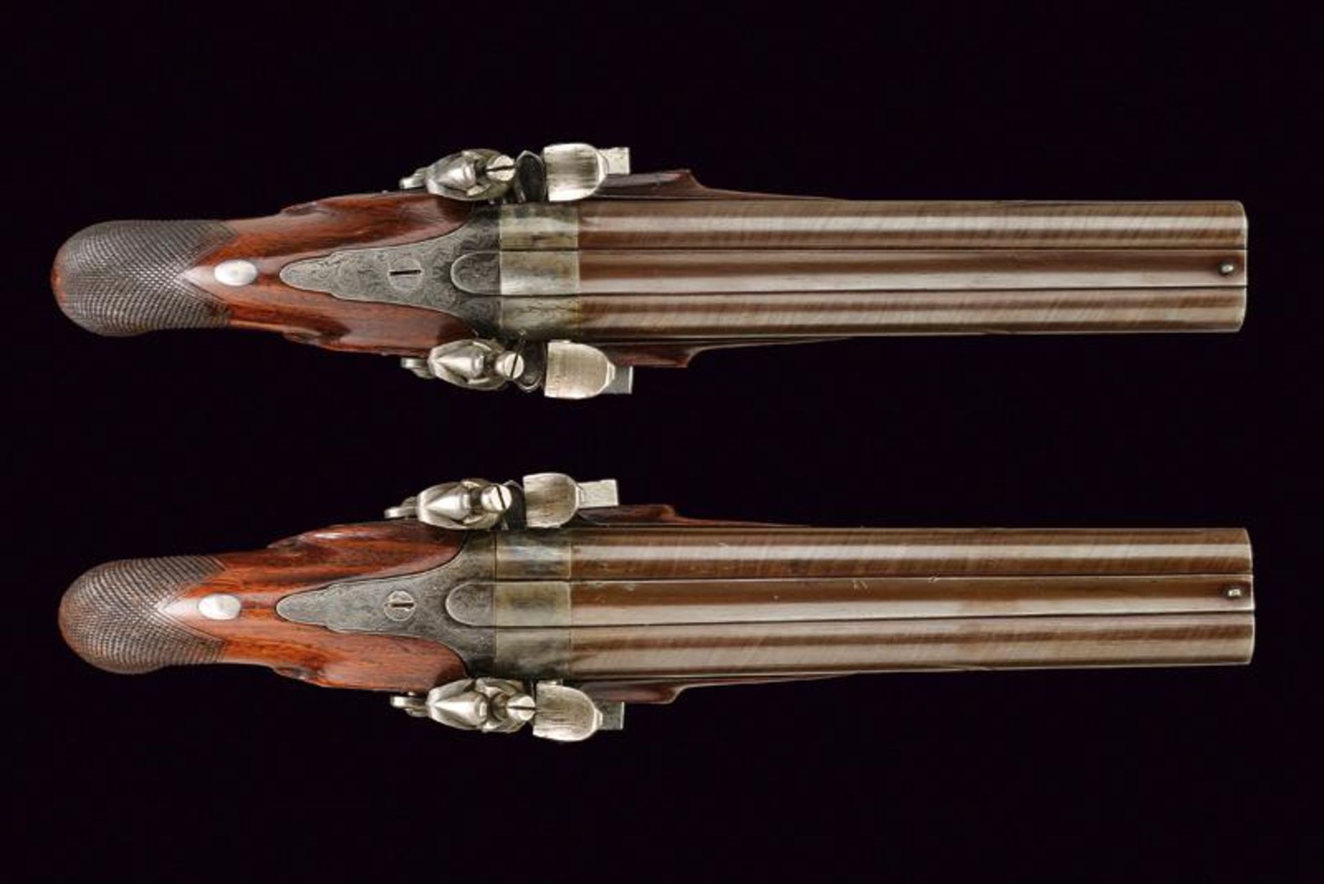 An interesting pair of double barreled flintlock pistols by Nock - Image 2 of 5