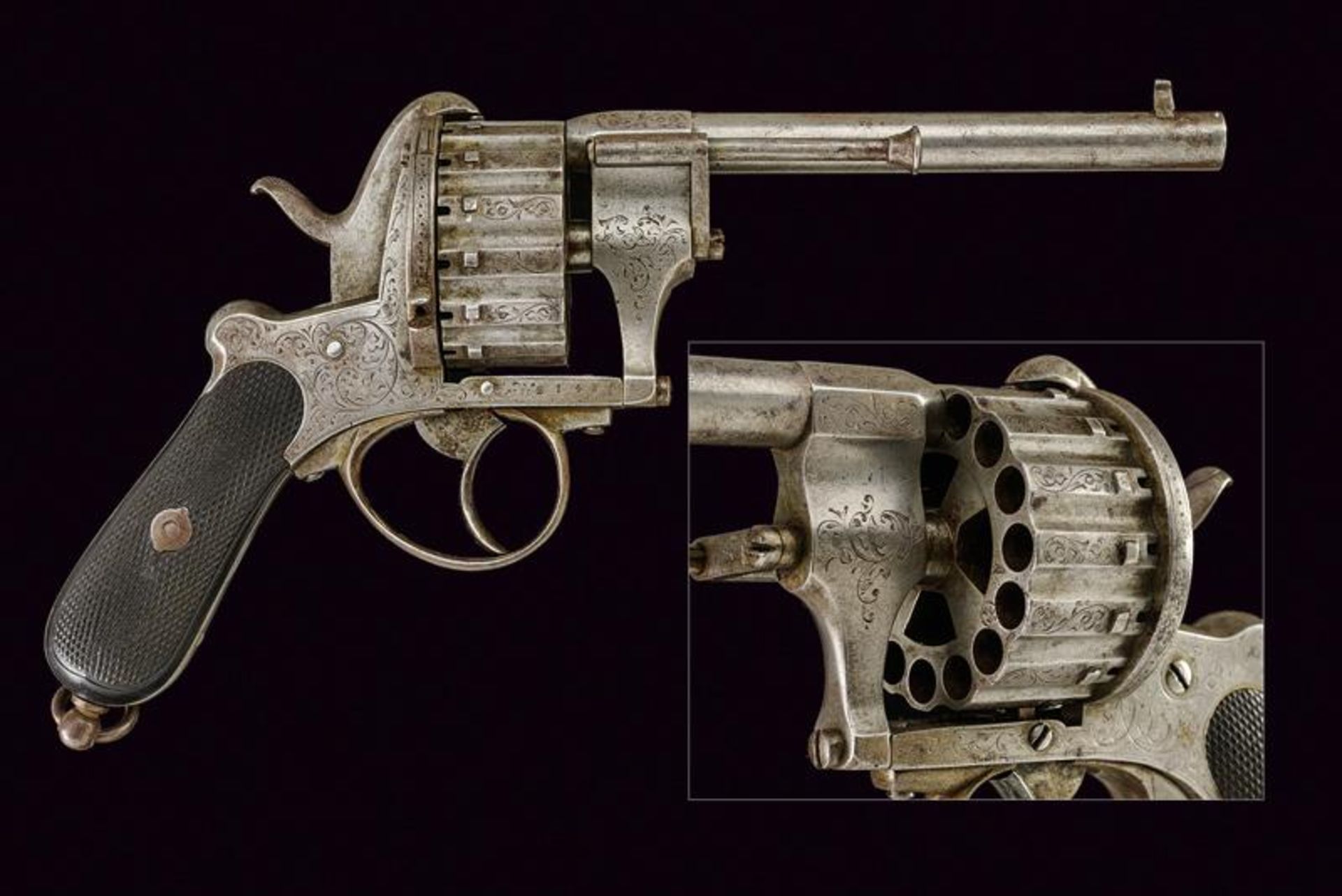 A rare 15 shot pin-fire revolver