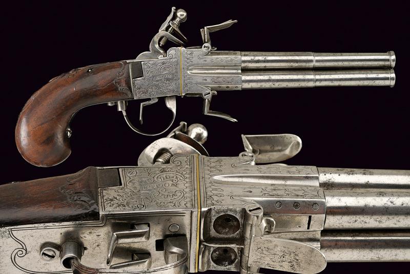 A very rare four barrelled flintlock pistol