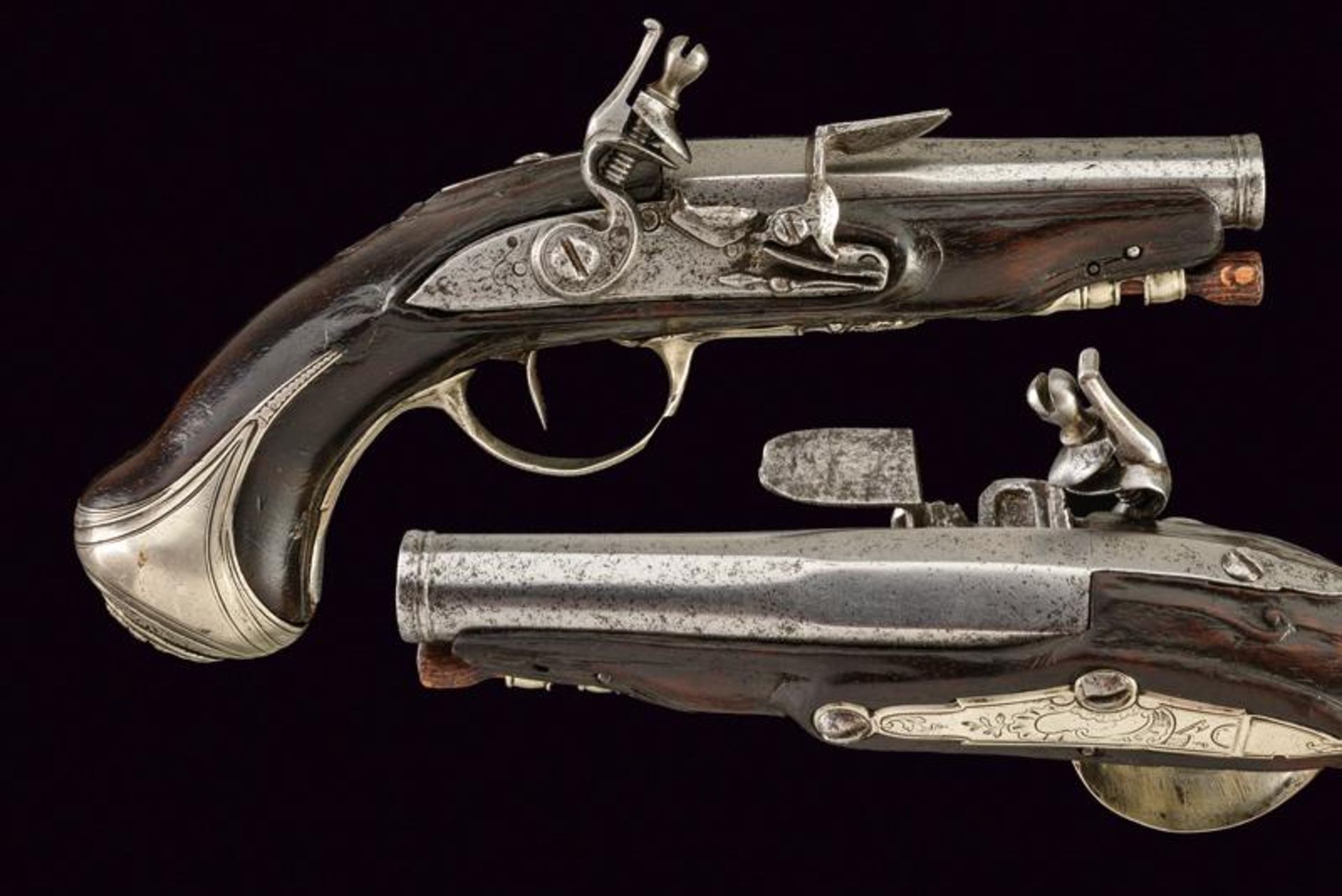 A silver mounted flintlock traveling pistol