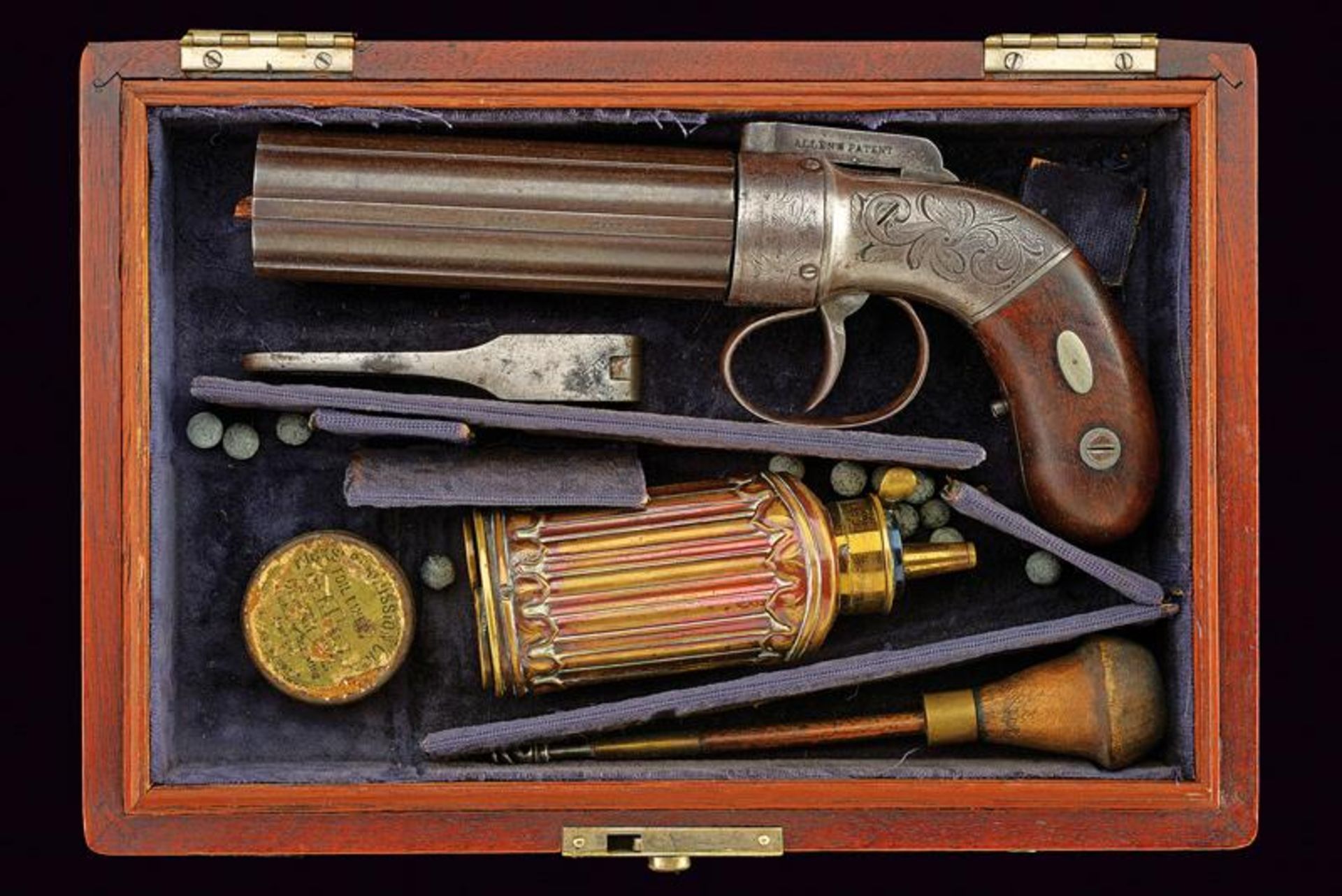 A cased Allen & Thurber percussion pepperbox revolver