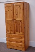 Pine wardrobe with three drawers, W84cm, H182cm,
