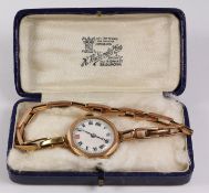 Ladies early 20th century 9ct gold wristwatch hallmarked on expandable bracelet approx 18gm