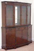 Reproduction mahogany bookcase display cabinet, W146cm, H173cm,