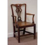 19th century country made elm elbow chair on square supports Condition Report