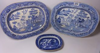 Ashworth Brothers blue and white dish and two blue and white meat plates