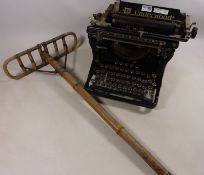 Early 20th Century 'Underwood' typewriter and an early 20th Century bamboo shooting stick