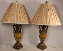 Pair of ornate gilt table lamps with shades H80cm (This item is PAT tested - 5 day warranty from