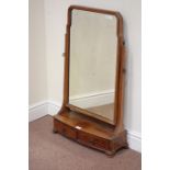 Early 20th century walnut bow front dressing table mirror, two drawers, on bracket feet, W54cm,