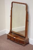 Early 20th century walnut bow front dressing table mirror, two drawers, on bracket feet, W54cm,