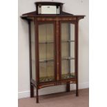 Art Nouveau display cabinet inlaid with foliage and stained glass door detail, W114, D40cm,