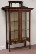 Art Nouveau display cabinet inlaid with foliage and stained glass door detail, W114, D40cm,