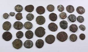 Collection of Roman copper coins (approx 36) and other assorted world copper coinage in a Victorian