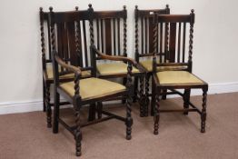 Set five (4+1) barley twist oak dining chairs with drop in seats (5) Condition Report