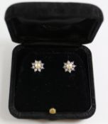 Pair hallmarked 18ct white gold cultured pearl and diamond cluster ear studs Condition