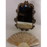 Mid 20th Century French style easel mirror L62cm and fan with bone handle Condition