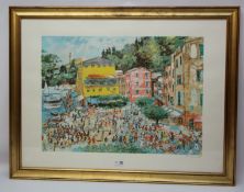 Spanish Coastal Scene, limited edition colour print, indistinctly pencil signed and numbered 20/200,