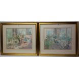 'Afternoon Sun' and 'Marmalade Cat' pair of colour prints after Celia Russell,