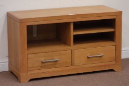 Light oak television stand with shelves & drawers, W108cm, D45cm,