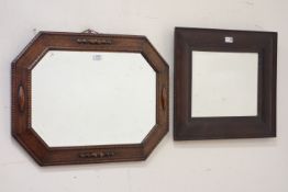 20th century wall mirror in octagonal oak frame,W69cm & a square framed mirror,